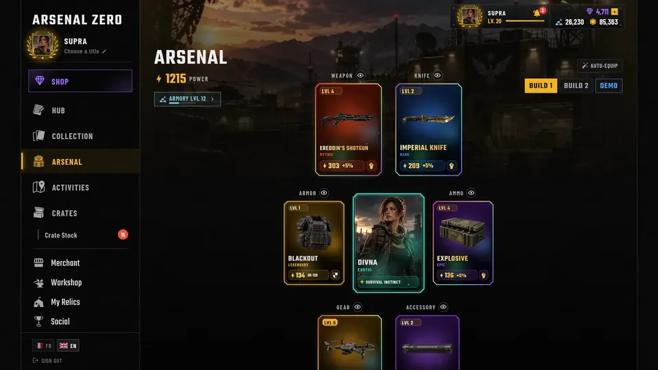 The Arsenal Zero loadout and its slots